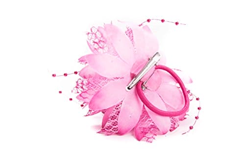 Flower Feather Fascinator Beaded Beak Hair Clip Brooch Bobble Ladies Day Ascot Races (Hot Pink) 7cm