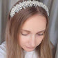 Chargances Pearl and Crystal Tiara for Brides Bridesmaid Wedding Women Hair Crown Handmade Headband Princess Hair Jewelry