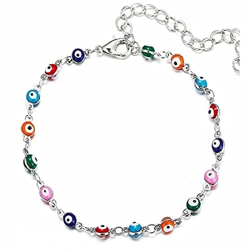 Prosy Beach Colorful Bead Anklets Silver Ankle Bracelets Beaded Summer Beach Foot Jewelry Adjustable for Women and Girls