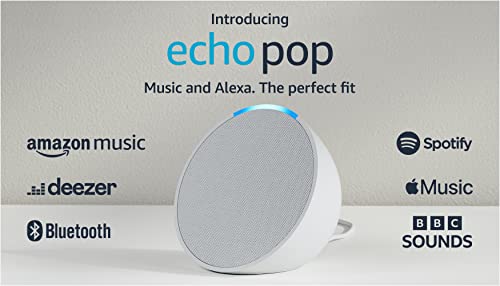 Certified Refurbished Echo Pop | Full sound compact Wi-Fi and Bluetooth smart speaker with Alexa | Glacier White