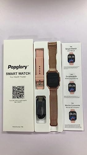 Popglory Smart Watch for Women Men Answer/Make Calls, 1.85" Smartwatch 2 Straps & Split Screen, 100+ Sports Fitness Watch with Blood Pressure/Oxygen/Heart Rate Monitor for iOS and Android