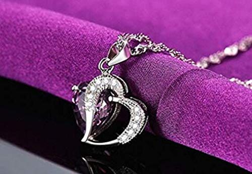 Sterling Silver Amethyst Purple Heart Crystal Pendant Necklace