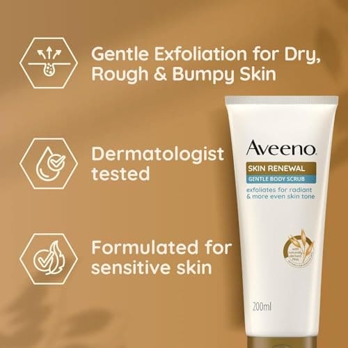 Aveeno Skin Renewal Gentle Body Scrub (1x 200ml), Gentle Exfoliator with Nourishing Prebiotic Oat, 2% Naturally-Derived PHA & Smoothing Niacinamide, Body Scrub for sensitive Skin