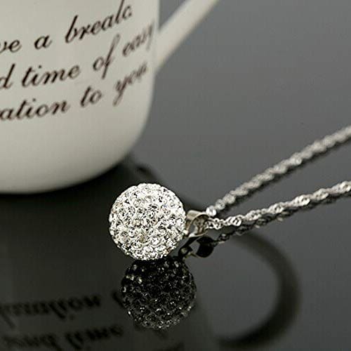 Beautiful 925 Womens Crystal solid Silver Disco Ball Friendship NECKLACE AND STUD EARRING SET 10mm