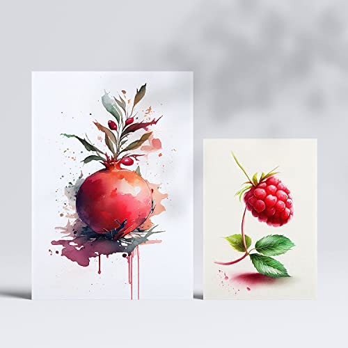 Nacnic Summer Fruits Posters. Prints of Fruits, Vegetables and Healthy Food in Watercolour Art Style over Pure White Backgrounds. Aesthetic Illustrations for Interior Design and Decoration. A4 & A3.