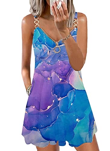 ETCYY Womens Dresses Casual Summer Beach Flowy Sundress Loose Swing Printed Mini Dress