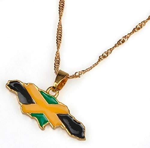 Gold Jamaica Flag Map Country Necklace Pendant 45cm chain