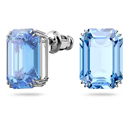 Swarovski Blue Stud Earrings, Blue Octagon Cut Crystal Earrings in a Rhodium Plated Setting, from the Millenia Collection