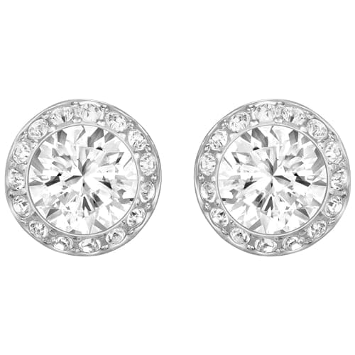 Swarovski Angelic stud earrings, Round cut, White, Rhodium plated