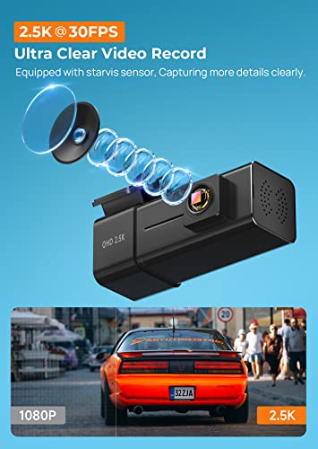 Dash Cam Front WiFi 2.5K 1440P Car Camera, Mini Dash Camera for Cars, Dashcams with App, Night Vision, 24H Parking Mode, G-Sensor, Loop Recording, Free 32G Card, Support 256GB Max