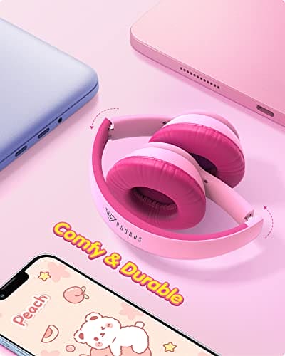 DOQAUS Headphones for Kids, Children Headphones for Boys Girls with 74/85/94dB Volume Limited, Stereo Sound, Share Function, Wired Kids Headphones with Microphone for School/Travel/Phone/PC/MP3, Pink