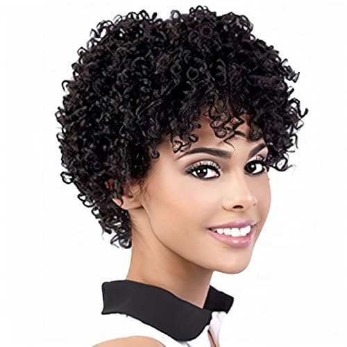 Siudus Womens Afro Short Black Wig Kinky Curly Shaggy 70s 80s Hair Wig c Wig for Rocker Daily Cosplay Use