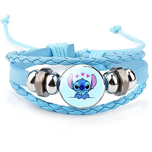 TENVAVA Stitch Bracelet Stitch Necklace Stitch Keychain Jewellery Set Lilo and Stitch Charm Bracelet Necklace Keychain 3PCS Gifts for Daughter Niece Girls Bff Women Friendship, Blue