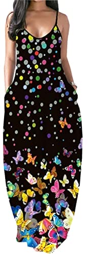 Summer Casual Plus Size Maxi Dresses for Wome Adjustable African Sundress Loose Butterfly Printed Dress with Pockets