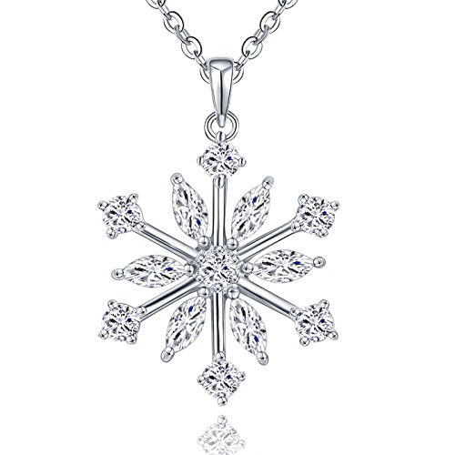 JO WISDOM Snowflake Necklace,925 Sterling Silver Frozen Snowflakes Cubic Zirconia Pendant Necklace,Christmas Jewellery for Women