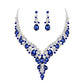 Clearine Wedding Bridal Jewellery Set Teardrop Rhinestone Cluster Statement Necklace Dangle Earrings Set Costume Jewellery for Women Navy Blue Silver-Tone