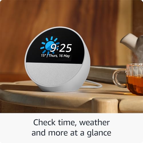 All-new Echo Spot (2024 release), Smart alarm clock with vibrant sound + Alexa, Black