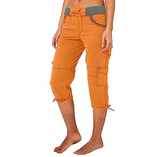 HOOUDO Items Under 1 Pound 3/4 Cargo Shorts Capri Pants for Women UK Summer Cropped Leggings for Women with Lace Summer Tops for Women UK Clearance Prime Items Under 5 P Orange