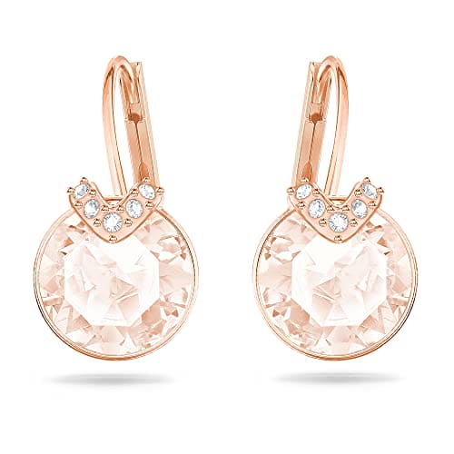 Swarovski Bella V drop earrings, Round cut, Pink, Rose gold-tone plated