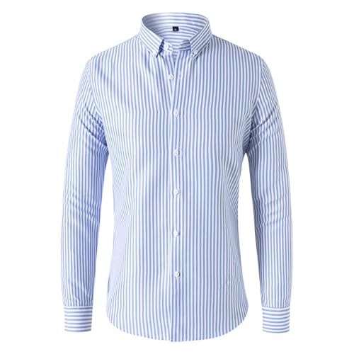 Generic Formal Striped Shirts for Men UK Sale Clearance Long Sleeve Button Down Dress Shirt Casual Simple Lapel Work Office Commuting Shirt Light Blue