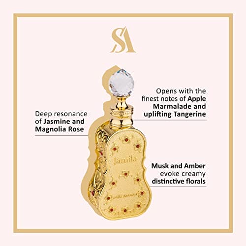 Swiss Arabian Jamila For Women - Fruity, Floral, Musk Concentrated Perfume Oil - Luxury Fragrance From Dubai - Long Lasting Artisan Perfume With Notes Of Tangerine, Jasmine, Magnolia, Amber - 0.5 Oz