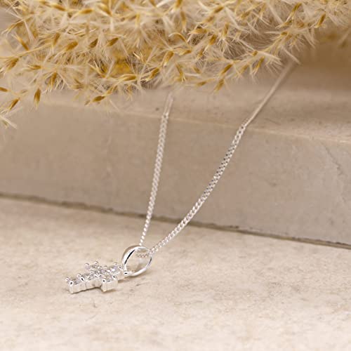 Tuscany Silver Women's Sterling Silver White Cubic Zirconia Small Cross Pendant on Curb Chain of 46cm/18"