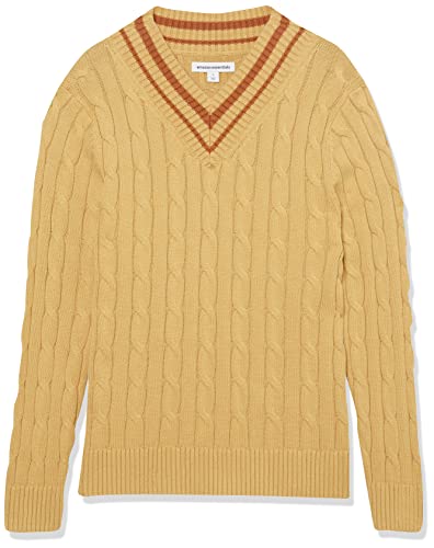 Amazon Essentials Men's Cable Knit V-Neck Jumper, Tan, XXL