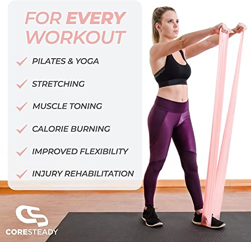 Coresteady Resistance Band For Men & Women - Exercise Band to Build Strength, Flexibility, Muscle & Tone - For Fitness, Stretching, Pilates, Physio & Yoga - With Exercise Guide