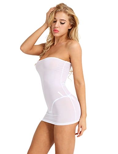 ranrann Women's See Through One Piece Bodycon Mini Tube Dress Nightclub Teddy Lingerie Dresses White Seamless One_Size