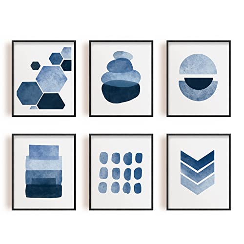 INFUNLY Abstract Blue Wall Art Prints Decor Unframed Set Of 6 Watercolor Paintings Modern Canvas Contemporary 8x1 Inches For Living Room Bedroom Living Room Kitchen Bathroom Dining Room Home