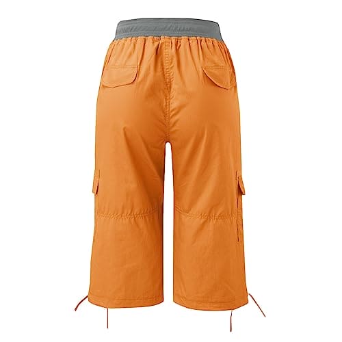 HOOUDO Items Under 1 Pound 3/4 Cargo Shorts Capri Pants for Women UK Summer Cropped Leggings for Women with Lace Summer Tops for Women UK Clearance Prime Items Under 5 P Orange