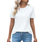 Angxiwan My Recent Orders My Order History 2025 Women's Blouses & Shirts Womens Casual Crew Neck Short Sleeve Pleated Tops Blouses Fashion Clothes 2024 White