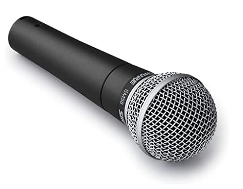 Shure SM58-LC Cardioid Dynamic Vocal Microphone with Pneumatic Shock Mount, Spherical Mesh Grille with Built-in Pop Filter, A25D Mic Clip, Storage Bag, 3-pin XLR Connector