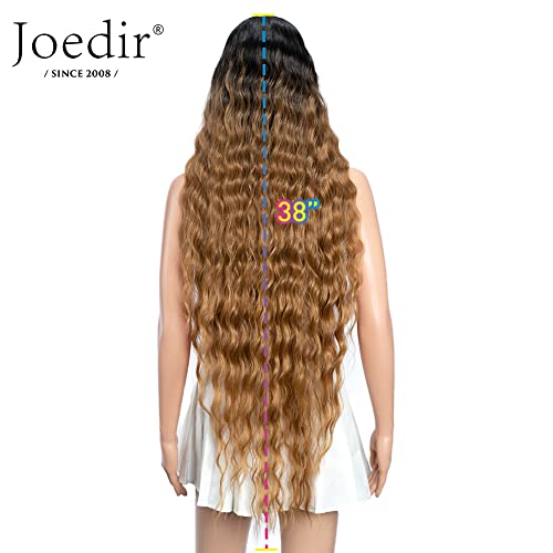 Joedir Lace Front Wigs 38 Inches Middle Part Curly Wavy Wig Super Long Curly Wigs for Women T-Part Lace Front Wig HD Transparent Synthetic Wig with Baby Hair(Ombre Hondy)