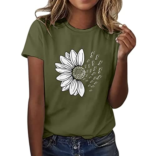 Todays Daily Deals Add on Items only 1 Pound Summer Tops for Women UK Women Sunflower Summer T Shirt Plus Size Loose Blouse Tops Girl Short Sleeve Graphic Casual Tees