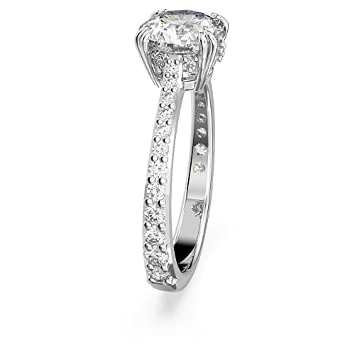 Swarovski Constella Cocktail Ring, White Princess Cut and Pavé Crystals in a Rhodium Plated Setting, from the Constella Collection, Size 50