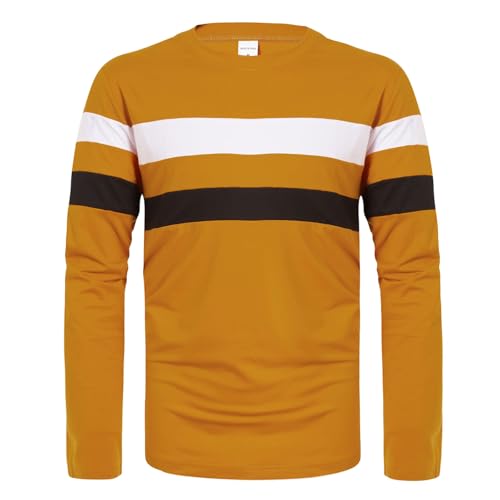 MXETWJEL Mens Pullover Tops Loose Fit Sweatshirts Crew Collar Long Sleeve T Shirt for Adult Men Patchwork Striped Oversize Golf Shirts Warehouse Sale Clearance Outdoor Breathable Sportwear Size S-2xl