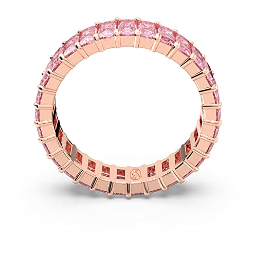 Swarovski Matrix Ring, Pink Baguette-Cut Crystals on a Rose-Gold Tone Band, from the Matrix Collection, Size 55