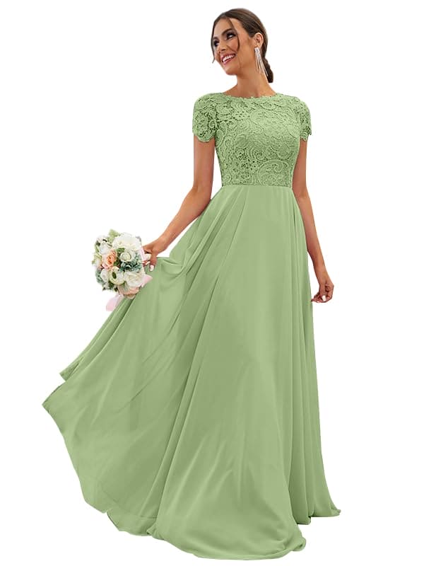 Women's Long Mother of The Bride Dresses with Pockets Sage Green Lace Chiffon A Line Formal Evening Gown Sage Green Size 0