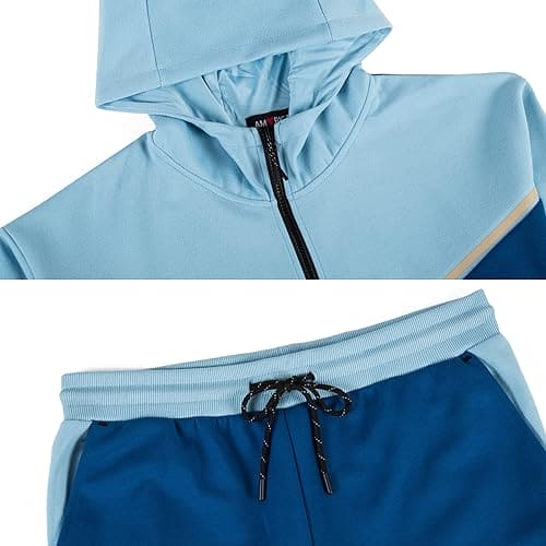 ANGELA BEBE Men's Tracksuits Sweatsuits For Men Hooded Tracksuit Sweatsuit Long Sleeve Full-Zip Jogging Sweatpants 2 Piece, Sky Blue+blue, Medium