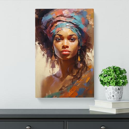 African Woman Impressionism Canvas Print for Living Room Bedroom Home Office Décor, Wall Art Picture Ready to Hang, 30x20 Inch (76x50 cm)