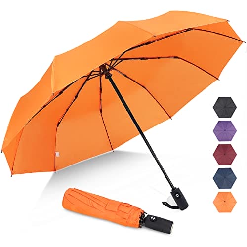 ZOMAKE Compact Umbrella, Auto Open & Close Travel Folding Umbrella, Windproof Fast Drying Umbrella with 10 Ribs, Slip-Proof Handle Design for Easy Carry(Orange/New)