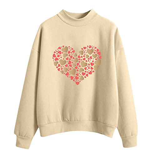 Ladies Presents Today'S Deals Oversized Sweatshirt Women Autumn And Winter Round Neck Long Sleeved Pullover Solid Color Love Print Sweatshirt Pink Presents for Women (Beige, S)