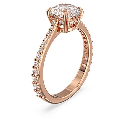 Swarovski Constella Cocktail Ring, White Princess Cut and Pavé Crystals in a Rose Gold Tone Plated Setting, from the Constella Collection, Size 55