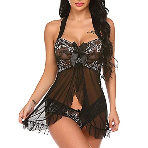 Vexiangni Sexy Underwear for Women 3-Piece Bra Set Underwear Women Sexy Set Bra and G-String Lace Strapless Removable Straps Push Up Underwire Bra Underwear Lingerie Thong Lingerie, black, M