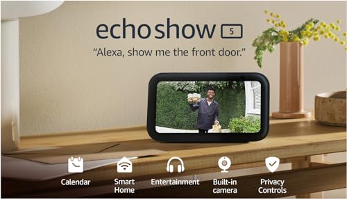 Echo Show 5 (Newest gen) | Smart display and alarm clock with clearer sound | Charcoal