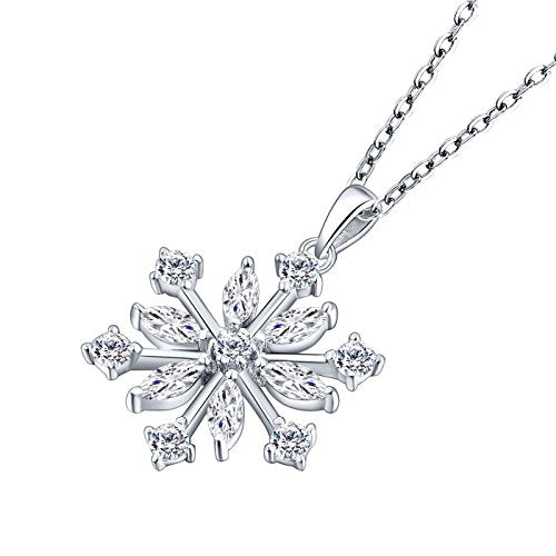 JO WISDOM Snowflake Necklace,925 Sterling Silver Frozen Snowflakes Cubic Zirconia Pendant Necklace,Christmas Jewellery for Women