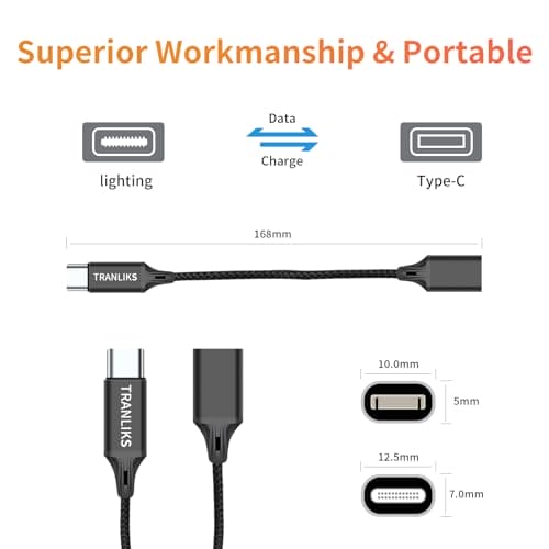 TRANLIKS USB C to Lightning Female Adapters 60W PD Fast Charging and Data Transfer for 15/15 Pro/15 Plus/15 Pro Max-BLACK