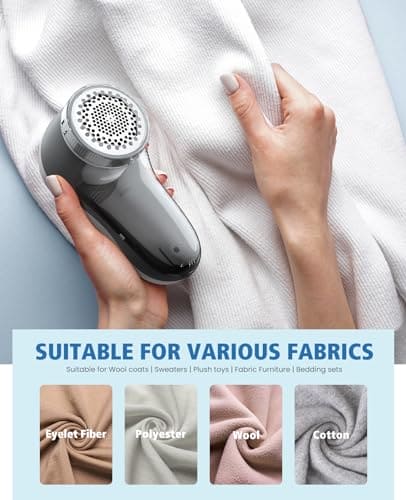 POPCHOSE Fabric Shaver, Lint Remover for Clothes, Electric Lint Shaver with 6-leaf Blades, Sweater Shavers to Remove Pilling for Clothing, Couch, Furniture, Fuzz, Lint Ball, Pillings, USB Rechargeable