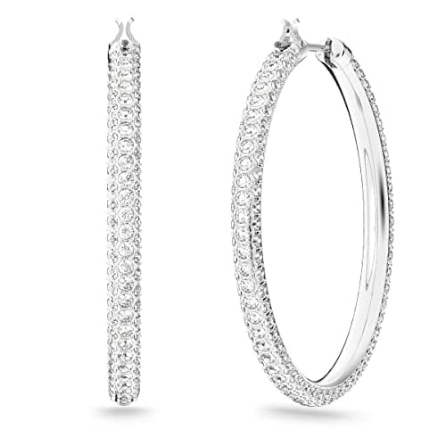 Swarovski Stone hoop earrings, White, Rhodium plated